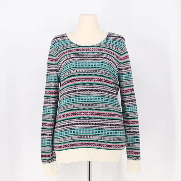 TALBOTS Fair Isle Lambswool Blend Crewneck Sweater Size L - Picture 2 of 8